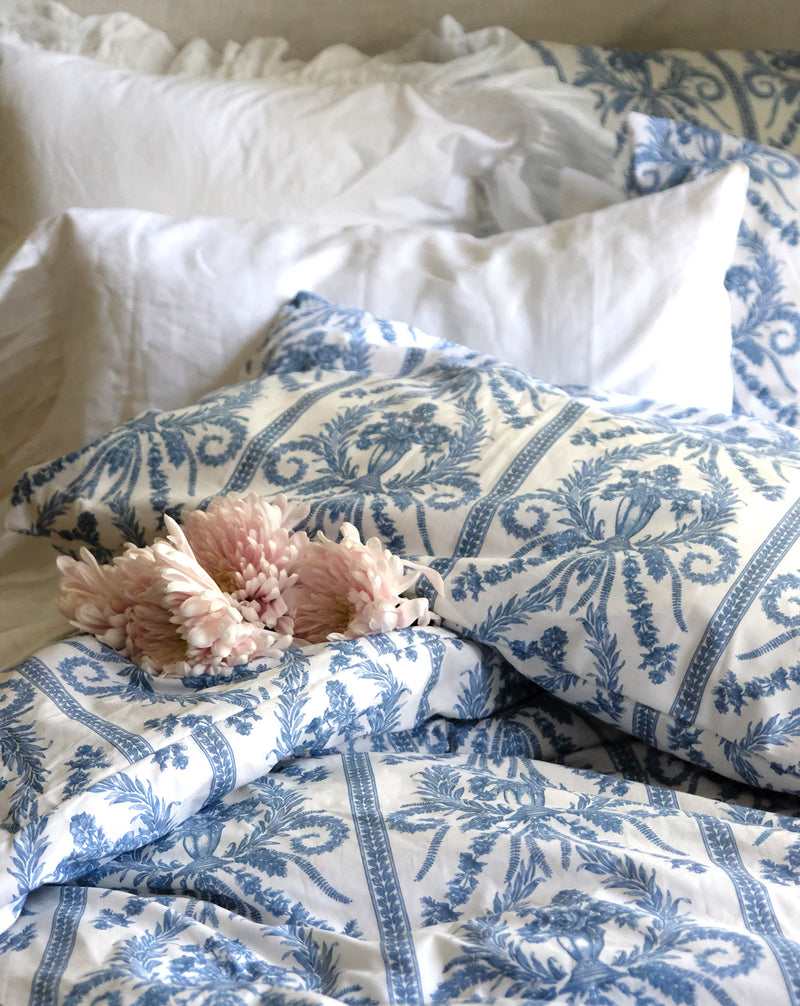 Victoria Toile Bedding - French Blue - Linen Salvage Et Cie