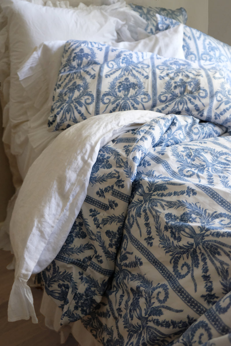 Victoria Toile Bedding - French Blue - Linen Salvage Et Cie