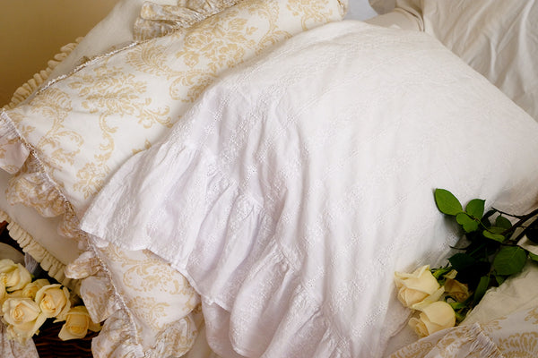 Tiara Embroidered Ruffle Pillowcase - White - Linen Salvage Et Cie