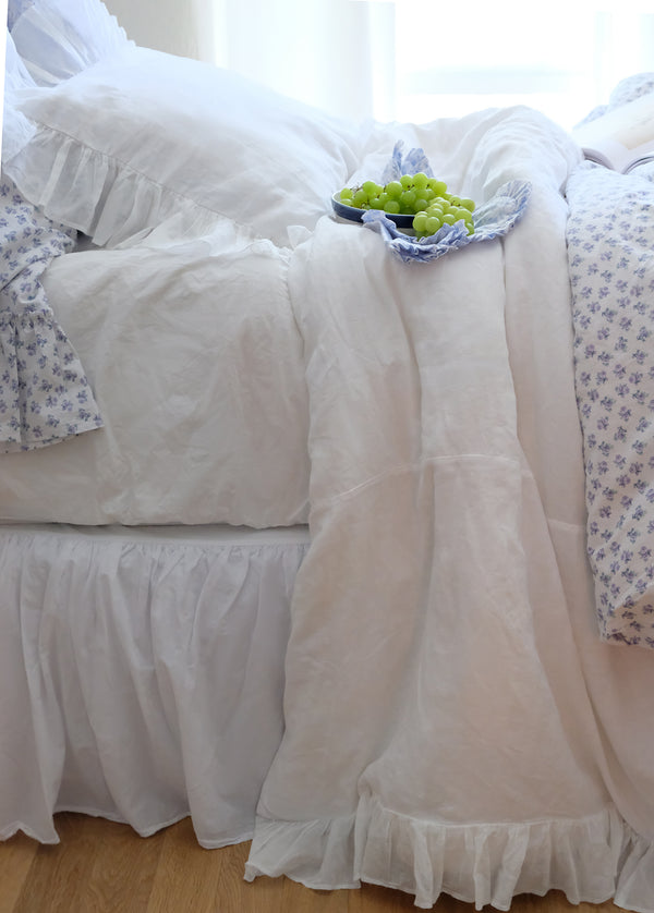 Malibu Beach Linen Voile Ruffle Bed - White - Linen Salvage Et Cie