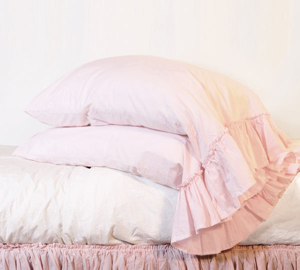 Clementine Tatter Ruffle Pillowcase Standard - Pink - Linen Salvage Et Cie