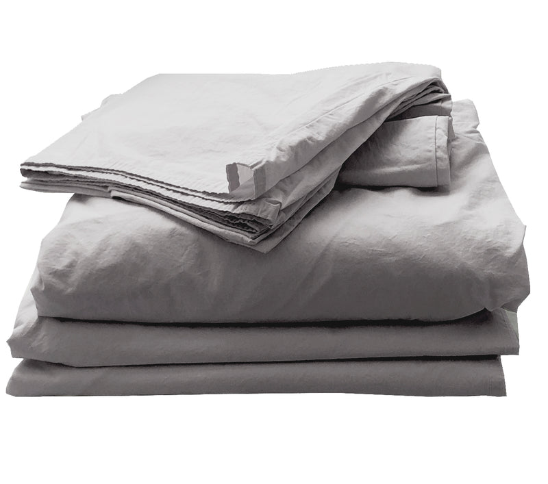 Poplin Sheet Set-Soft Grey - Linen Salvage Et Cie