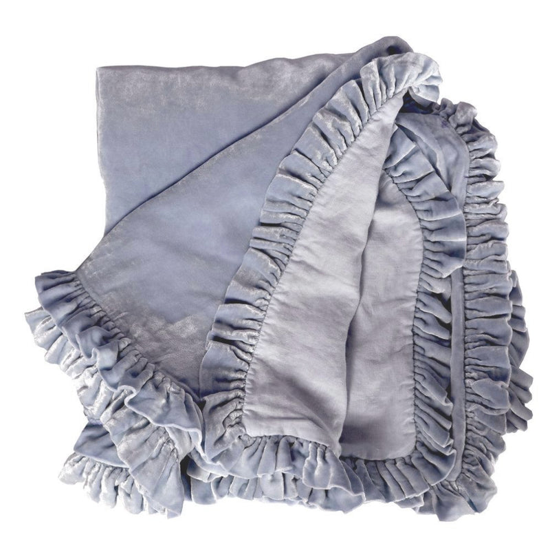 Silk Velvet Ruffle Throw - Chambray - Linen Salvage Et Cie