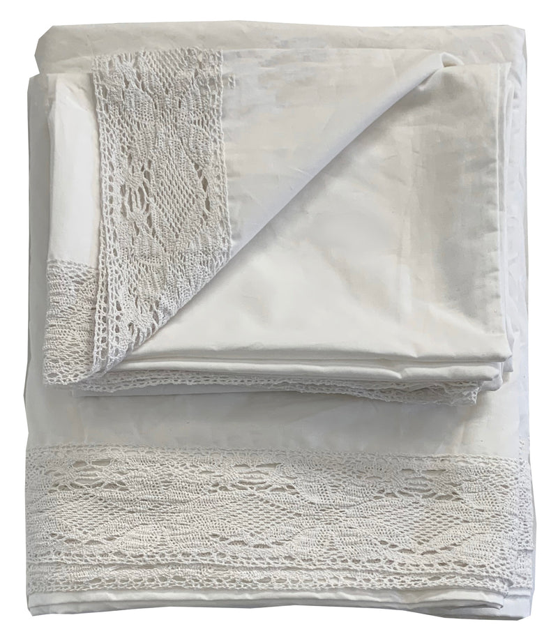 Anna Crochet Edge Sheet Collection - White - Linen Salvage Et Cie